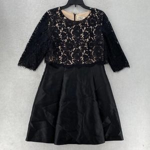 Eliza J Dress Womens Size 12 Black Lace Satin Cocktail‎ V Neck 3/4 Sleeve Mini